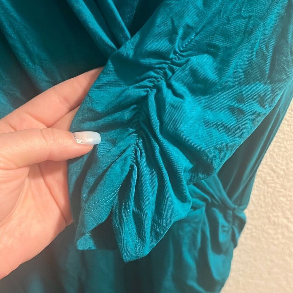 ✨Moda International Teal Ruched V Neck Sz Medium Dress✨ - Picture 5 of 6